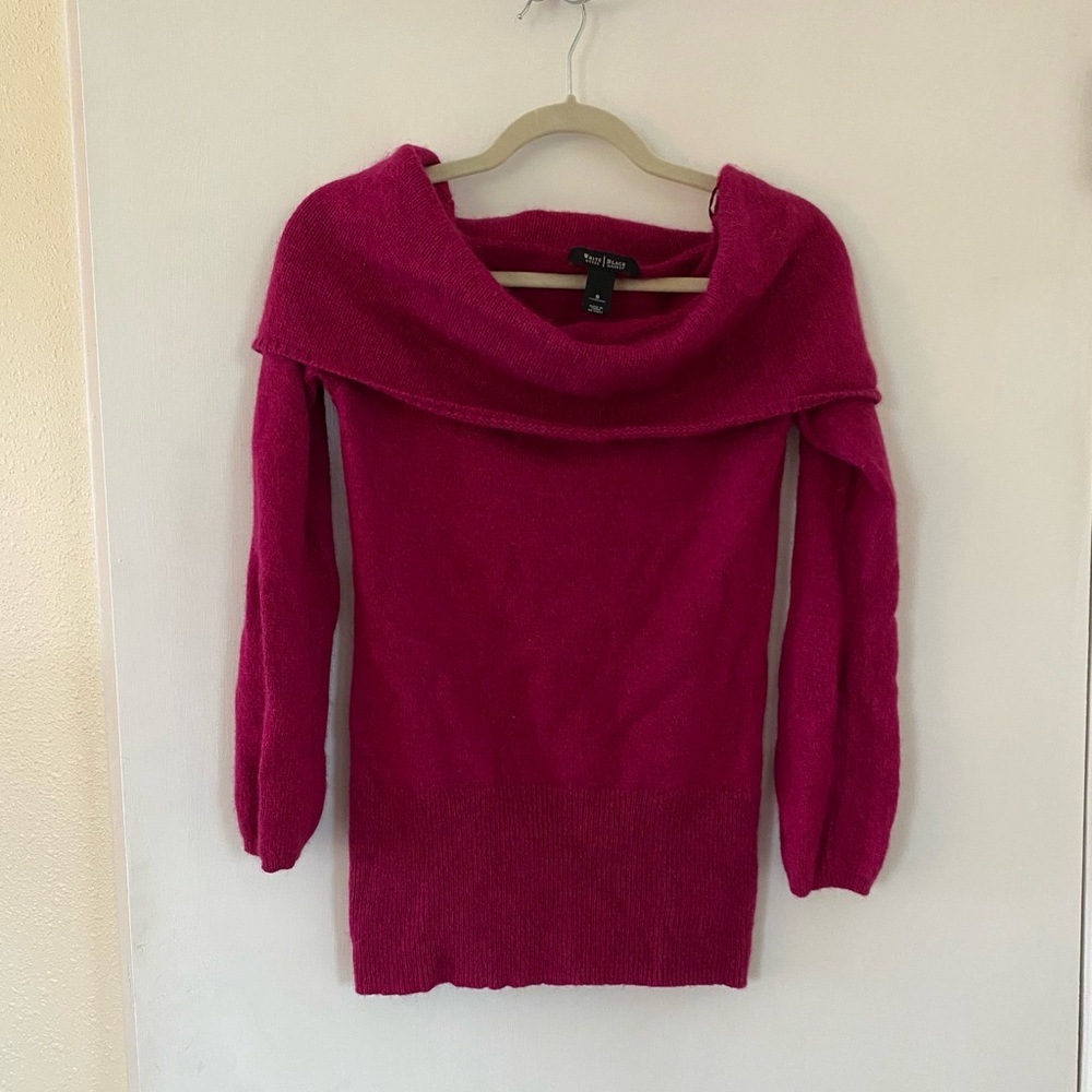 White House Black Market Fuchsia Off-the-Shoulder Sweater, wool cashmere small